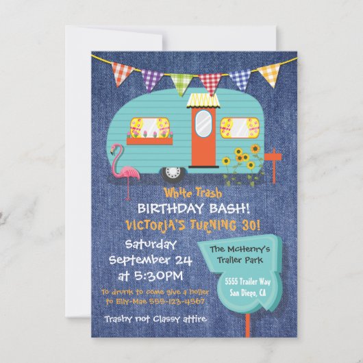 White Trash Birthday bash party invitation 招待状 (正面)