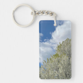White Tree Blue Sky Clouds Photo キーホルダー