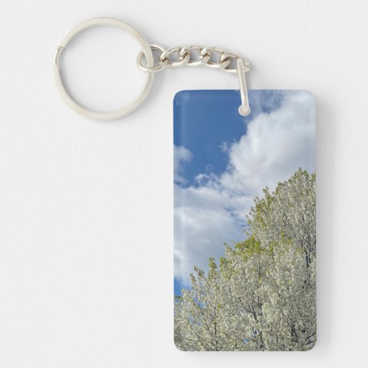 White Tree Blue Sky Clouds Photo キーホルダー (正面)