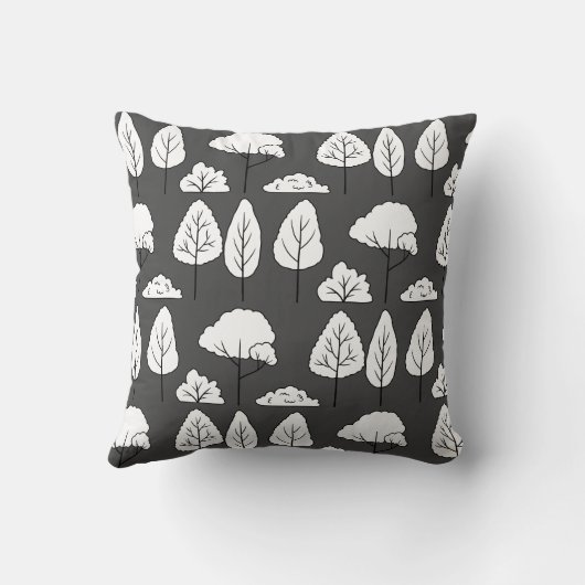 White Tree Silhouettes Pattern on Grey  クッション (裏面)