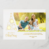 White Trendy Luxury Christmas Tree Photo 箔シーズンカード (正面)