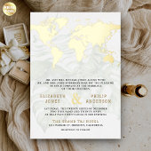 White Tropical Destination World Map Wedding Gold 箔招待状