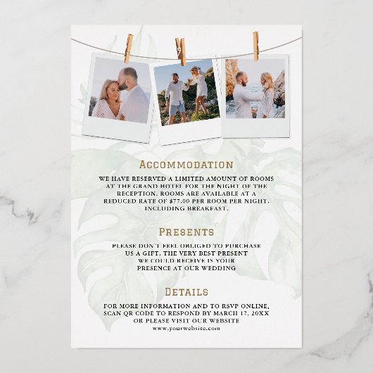 White Tropical Destination World Map Wedding Gold 箔招待状 (裏面)