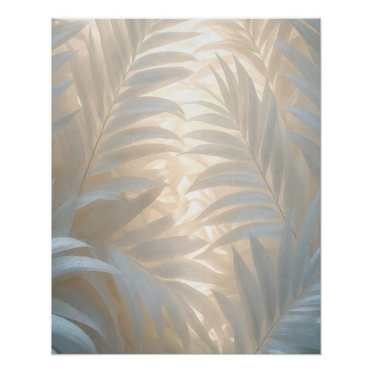 White tropics, palm leaves watercolor ポスター (正面)