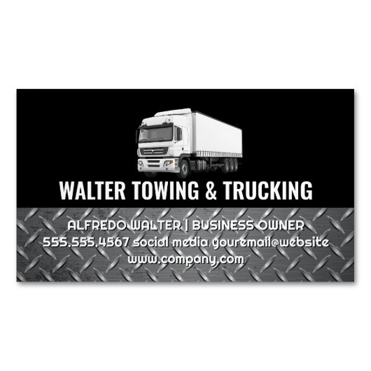 White Trucking Logo | Steel Trim | Logistics  マグネット名刺 (正面)
