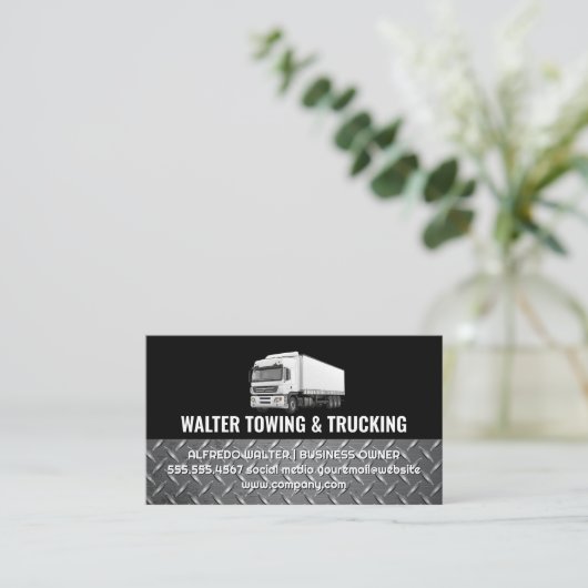 White Trucking Logo | Steel Trim | Logistics  名刺 (スタンド正面)