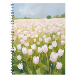White Tulips Flower Field Painting ノートブック
