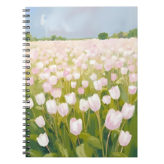 White Tulips Flower Field Painting ノートブック (正面)