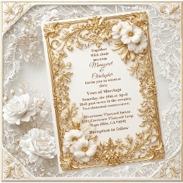 White Tulips Gold Ornate Baroque Grandeur Wedding  招待状