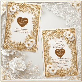 White Tulips Gold Ornate Baroque Save The Date 