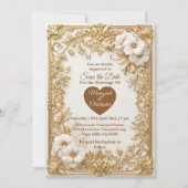 White Tulips Gold Ornate Baroque Save The Date  (正面)