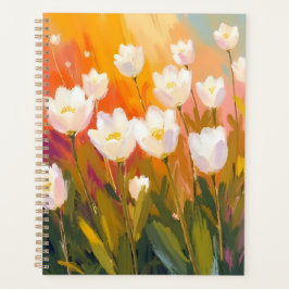 White Tulips Watercolor Flower Field Painting プランナー手帳