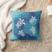 White Turtles Blue Ocean Watercolor Coastal クッション (ブランケット)