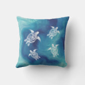 White Turtles Blue Ocean Watercolor Coastal クッション (裏面)