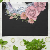 White Unicorn and Flowers キッチンタオル (折り畳み)