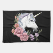 White Unicorn and Flowers キッチンタオル (横)