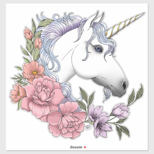 White Unicorn and Flowers シール (シート)