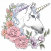 White Unicorn and Flowers シール (正面)