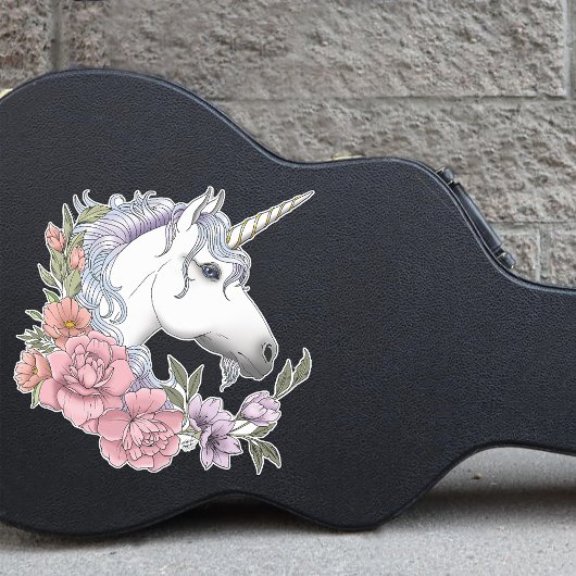 White Unicorn and Flowers シール