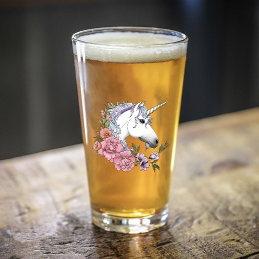 White Unicorn and Flowers タンブラーグラス