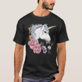 White Unicorn and Flowers Tシャツ (正面)