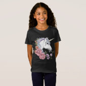 White Unicorn and Flowers Tシャツ (正面フル)