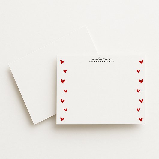 White Valentine Heart Border Note Card 招待状