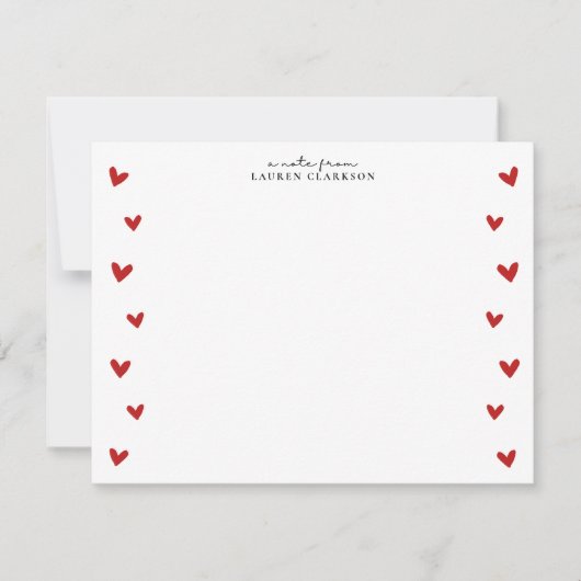 White Valentine Heart Border Note Card 招待状 (正面)