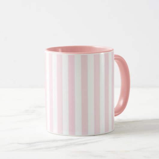 White Vertical Striped Mug with Light Pink Lines  マグカップ (正面右)