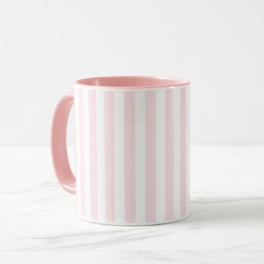 White Vertical Striped Mug with Light Pink Lines  マグカップ (正面左)