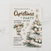 White vintage Christmas party invitation  招待状 (正面/裏面)
