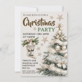 White vintage Christmas party invitation  招待状