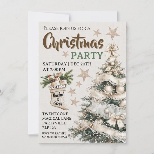 White vintage Christmas party invitation  招待状 (正面)