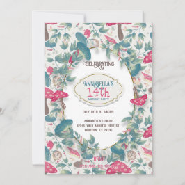 White Vintage Cottagecore Mushroom Birthday 招待状