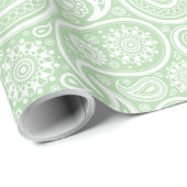 White Vintage Paisley Custom Green Background ラッピングペーパー (ロールコーナー)