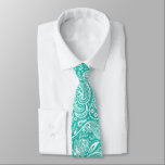 White vintage paisley on mint-green background ネクタイ<br><div class="desc">The white vintage floral paisley pattern over mint-green background color you can change.</div>