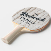 White Wash Wood Boards Retro Family Name & Year 卓球ラケット (正面アングル)