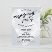 White Watercolor Heart Engagement Party Light Gray 招待状 (スタンド正面)