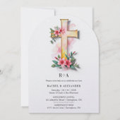 White Watercolor Pastel Floral Cross-Shape Wedding 招待状 (正面)