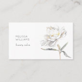 White Watercolor Peony Flower 名刺 (正面)