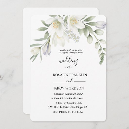 white watercolor wedding 招待状 (正面/裏面)