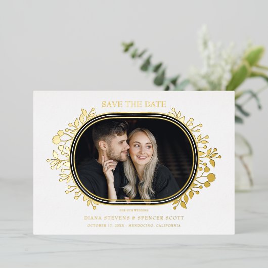 White Wedding Fancy Ornament Frame Flowers 箔招待状 (立ち正面)