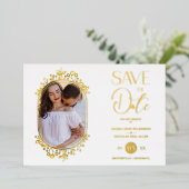 White Wedding Fancy Ornament Frame Flowers Photo 箔招待状 (立ち正面)