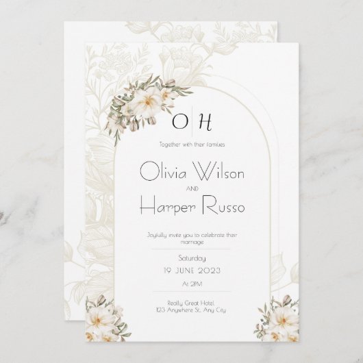 White wedding Invitation 招待状 (正面/裏面)