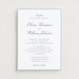 White Wedding Invitation with Light Blue Details 招待状