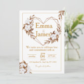 White Wedding Invite with Elegant Heart & Roses 招待状 (スタンド正面)