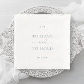 White Wedding Napkin with Dusty Blue Text