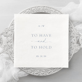 White Wedding Napkin with Dusty Blue Text