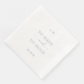 White Wedding Napkin with Dusty Blue Text (コーナー)