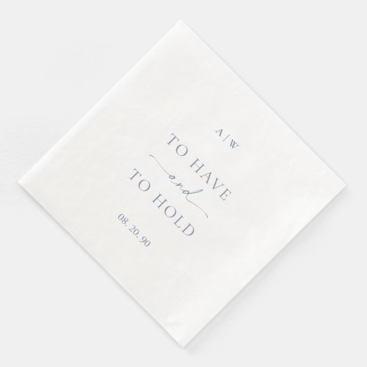 White Wedding Napkin with Dusty Blue Text (コーナー)